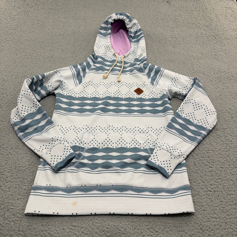 Burton Dryride Heron Pullover Hoodie Womens Small Blue White Geometric Ski